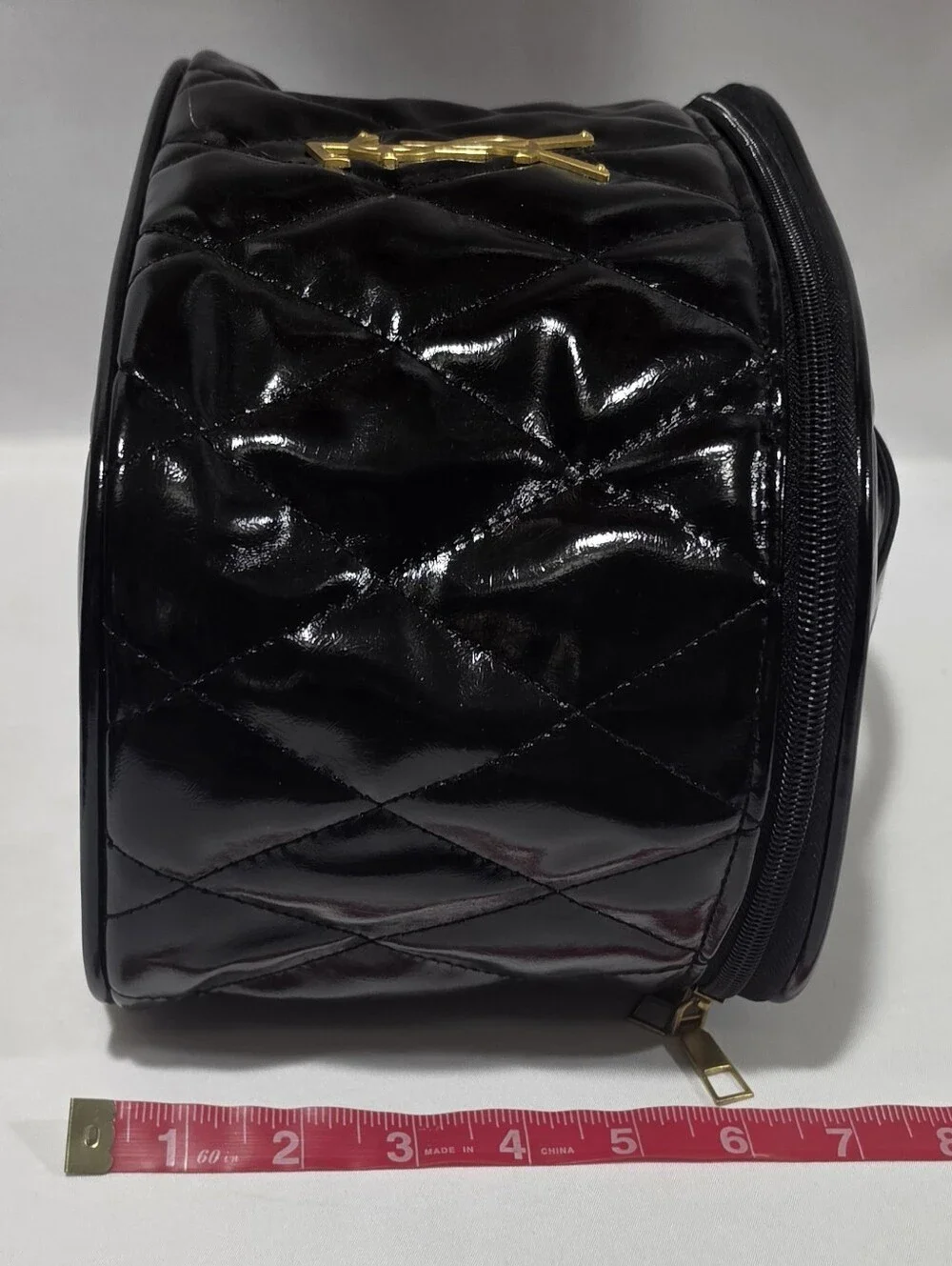 YSL Yves Saint Laurent Quilted Faux Leather Makeup Vanity Case -  Gold Logo